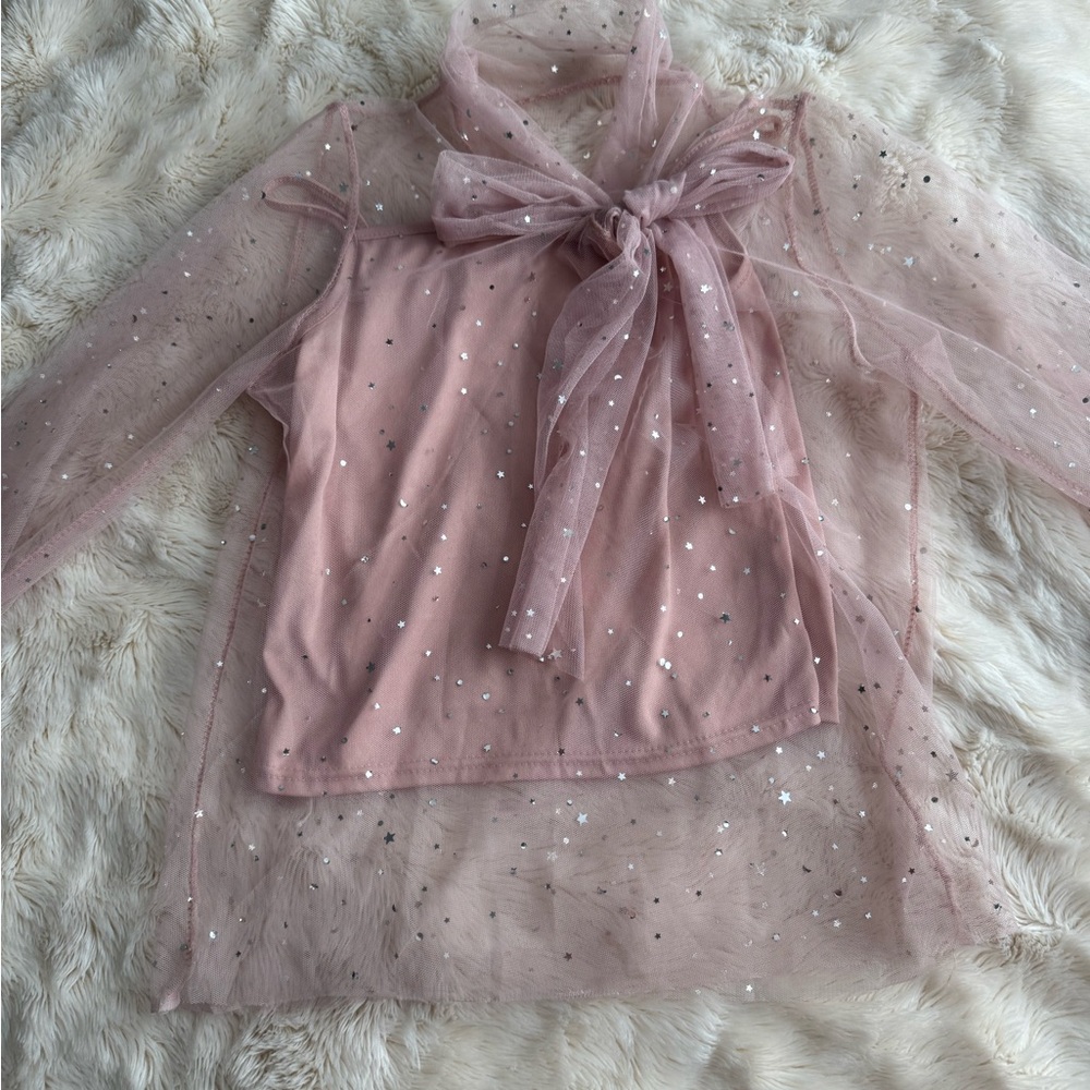 Pink sheer blouse with bow